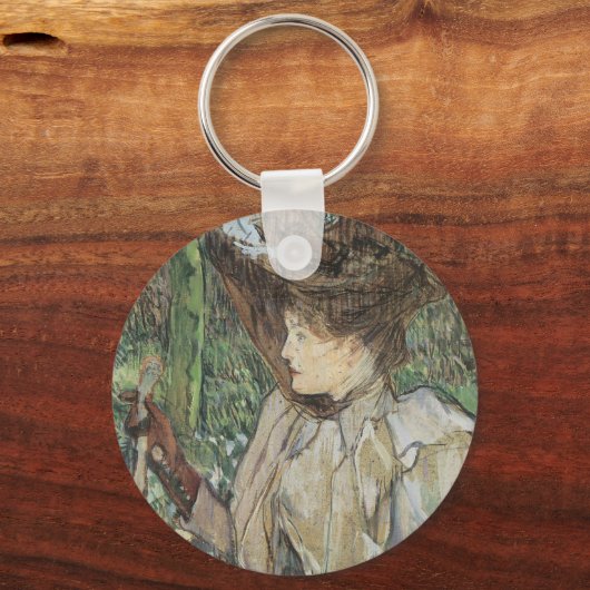 ヴィンテージアート、女性と手袋を持つToulouse Laurec キーホルダー (正面)