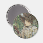 ヴィンテージアート、女性と手袋を持つToulouse Laurec マグネット (正面/裏面)