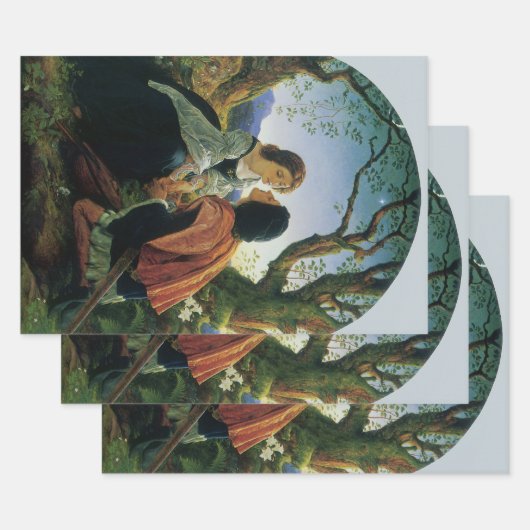 ヴィンテージアート、恋人たちデュスク、ジョセフ・ノールパトン卿 ラッピングペーパーシート (セット)