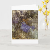 ヴィンテージアート – 青い妖精。 カード (黄色い花)