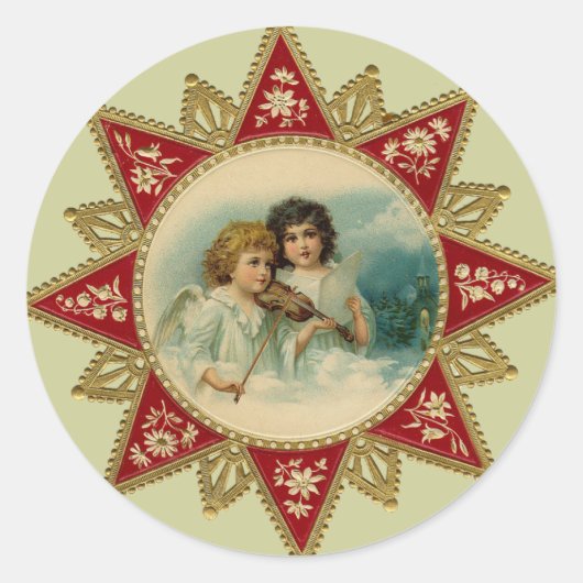 ヴィンテージアート – Christmas Angels Stickers ラウンドシール (正面)