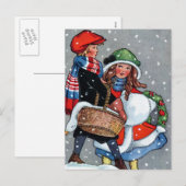 ヴィンテージアートboy_n_girl_christmas シーズンポストカード (正面/裏面)
