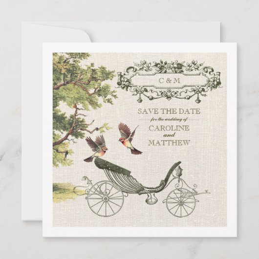 ヴィンテージアートBurlapテクスチャ日付の結婚保存 招待状 (正面)