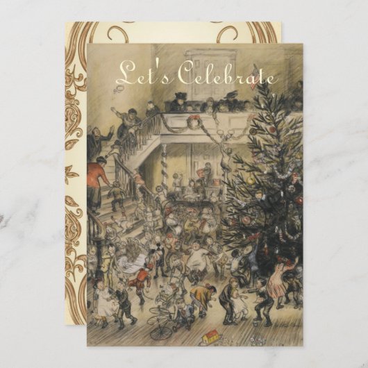 ヴィンテージアービクトリアントホリデークリスマスパーティー 招待状 (正面/裏面)