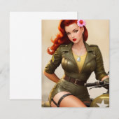 ヴィンテージアーミーオートバイピンナップサンキューカード サンキューカード (正面/裏面)