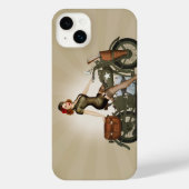ヴィンテージアーミーオートバイiPhone 14プラスケース iPhoneケース (裏面)