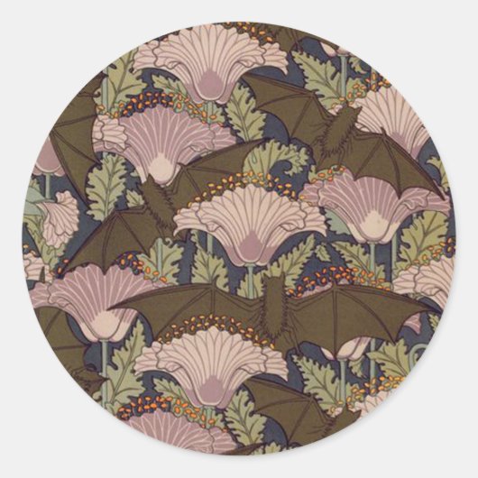 ヴィンテージアールデコこうもりと花 ラウンドシール (正面)