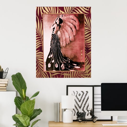ヴィンテージアールデコの女性ファン ポスター (ホームオフィス)