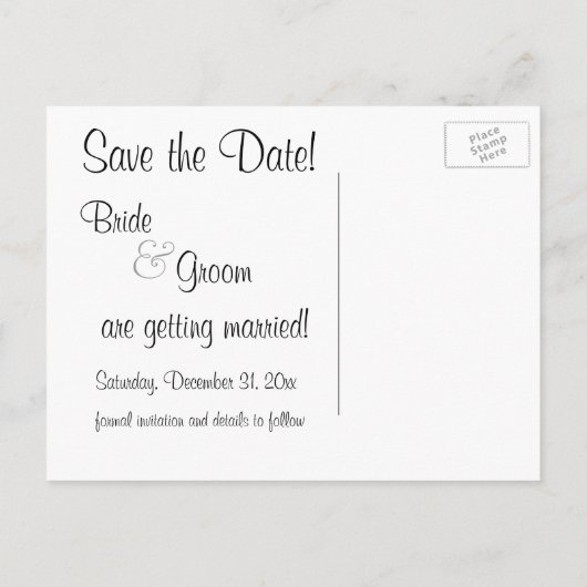 ヴィンテージアールデコの新婚、結婚式の日付の保存 案内ポストカード (裏面)