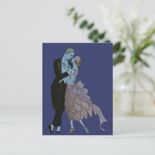 ヴィンテージアールデコの新婚、結婚式の日付の保存 案内ポストカード (スタンド正面)