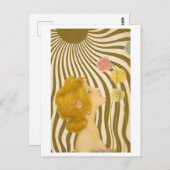 ヴィンテージアールデコの花と太陽の女性 ポストカード (正面/裏面)