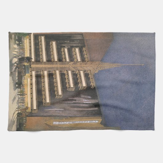 ヴィンテージアールデコアーキテクチャ、NYCでの建物 キッチンタオル (横)