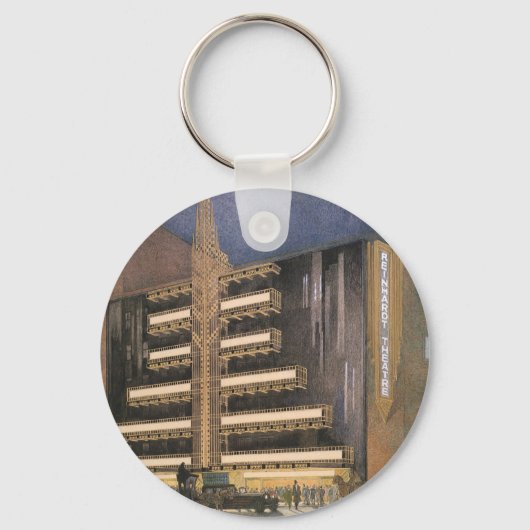ヴィンテージアールデコアーキテクチャ、NYCでの建物 キーホルダー (正面)