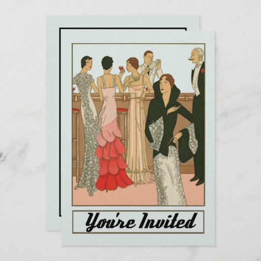ヴィンテージアールデコエリート洗練されたパーティー 招待状 (正面/裏面)