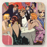 ヴィンテージアールデコカクテルパーティーアットナイトクラブ コースター<br><div class="desc">ヴィンテージイラストレーションの愛とロマンスのイメージは、レストランのカクテルパーティーでフェスティバル夕べを楽しむ町で大晦日の夜に数人の女性を連れ出す紳士。</div>