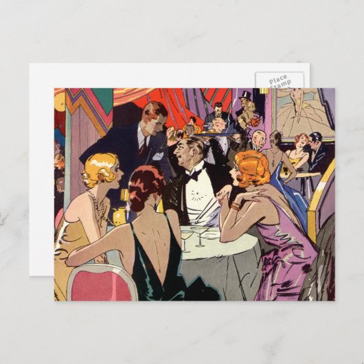 ヴィンテージアールデコカクテルパーティーアットナイトクラブ ポストカード (正面/裏面)
