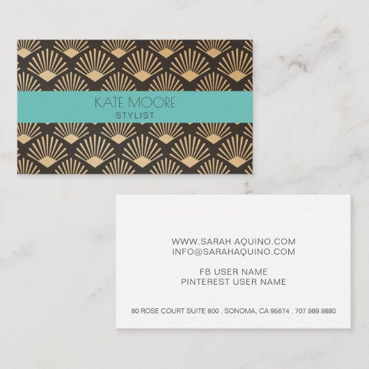 ヴィンテージアールデコギャツビー扇形の幾何学的パターン 名刺 (正面/裏面)