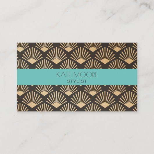 ヴィンテージアールデコギャツビー扇形の幾何学的パターン 名刺 (正面)