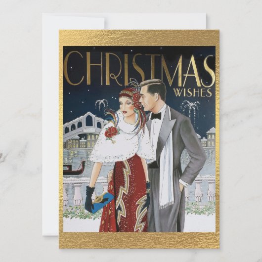 ヴィンテージアールデコクリスマスウィッシュ・カップル シーズンカード (正面)