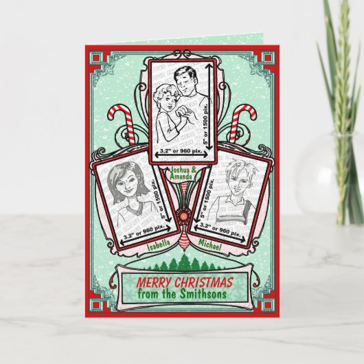 ヴィンテージアールデコクリスマス3枚写真立て シーズンカード (正面)