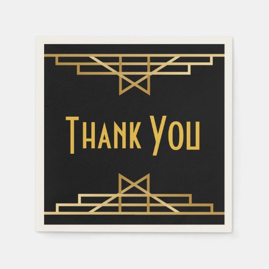 ヴィンテージアールデコサンキューブラック&金ゴールドギャツビー スタンダードカクテルナプキン (正面)