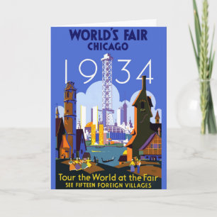 ヴィンテージアールデコシカゴ1934ワールドフェア・ポスター カード