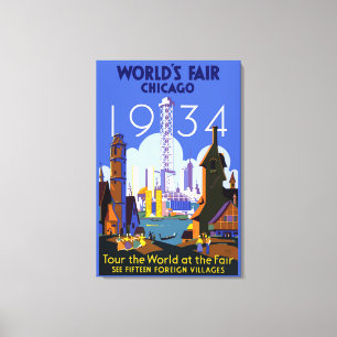 ヴィンテージアールデコシカゴ1934ワールドフェア・ポスター キャンバスプリント
