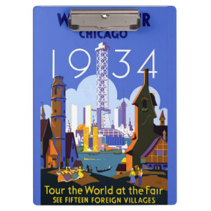 ヴィンテージアールデコシカゴ1934ワールドフェア・ポスター クリップボード