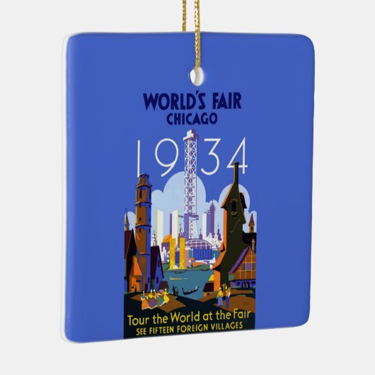 ヴィンテージアールデコシカゴ1934ワールドフェア・ポスター セラミックオーナメント (右)
