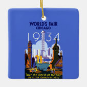 ヴィンテージアールデコシカゴ1934ワールドフェア・ポスター セラミックオーナメント (正面)