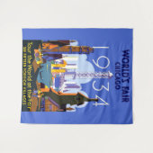 ヴィンテージアールデコシカゴ1934ワールドフェア・ポスター タペストリー (正面(横))