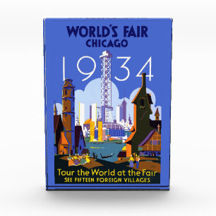 ヴィンテージアールデコシカゴ1934ワールドフェア・ポスター フォトブロック
