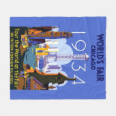 ヴィンテージアールデコシカゴ1934ワールドフェア・ポスター フリースブランケット (正面(横))