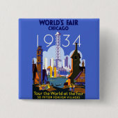 ヴィンテージアールデコシカゴ1934ワールドフェア・ポスター 缶バッジ (正面)