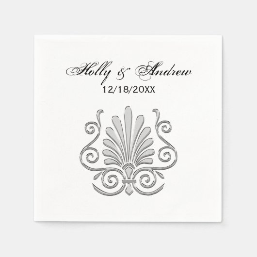 ヴィンテージアールデコシルバープルメアラベスク スタンダードカクテルナプキン (正面)