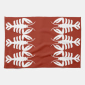 ヴィンテージアールデコシーフード、ロブスターイン白 キッチンタオル (横)