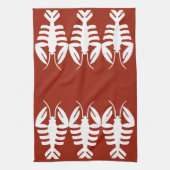 ヴィンテージアールデコシーフード、ロブスターイン白 キッチンタオル (縦)