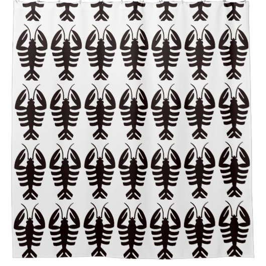 ヴィンテージアールデコシーフード、ロブスターイン黒 シャワーカーテン (正面)