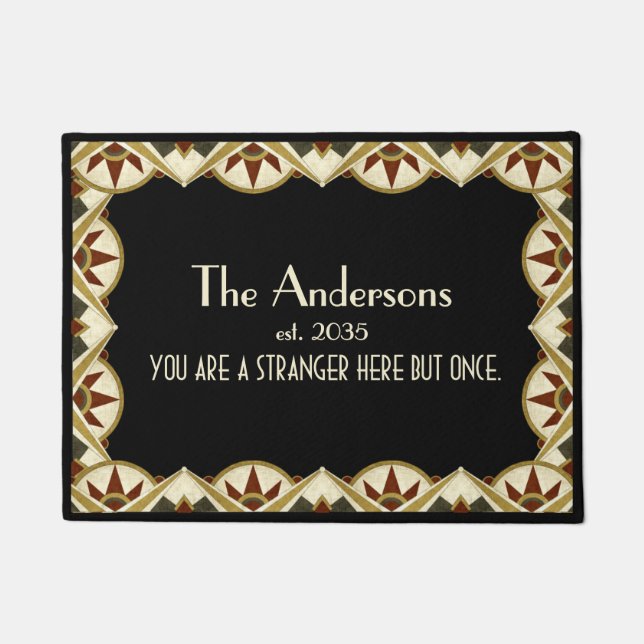 ヴィンテージアールデコジオメトリファミリ名 ドアマット (正面)