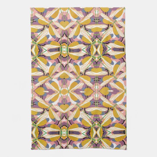 ヴィンテージアールデコジャズポチョアガーデンドラゴンフライ キッチンタオル (縦)