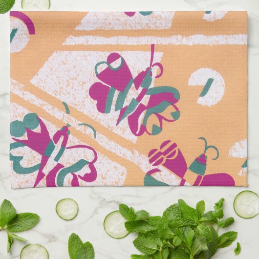 ヴィンテージアールデコジャズポチョアガーデンバタフライ キッチンタオル (折り畳み)