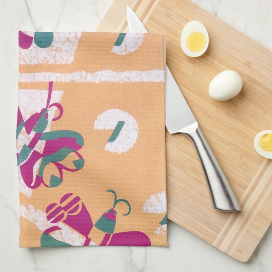 ヴィンテージアールデコジャズポチョアガーデンバタフライ キッチンタオル (四つ折り)