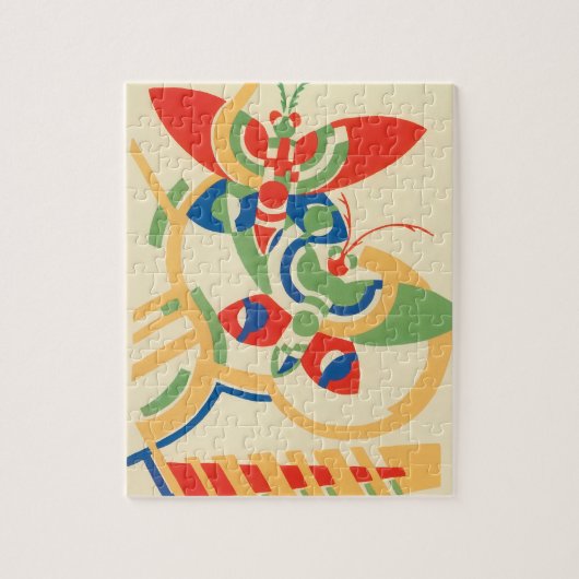 ヴィンテージアールデコジャズポチョアガーデンバタフライ ジグソーパズル (縦)