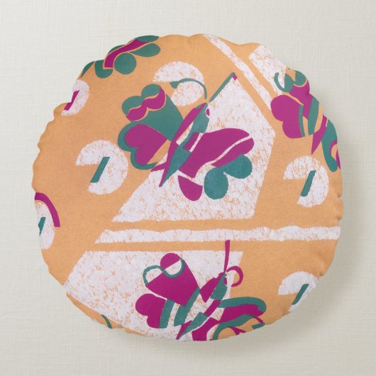 ヴィンテージアールデコジャズポチョアガーデンバタフライ ラウンドクッション (正面)