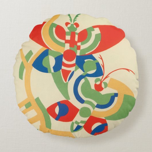 ヴィンテージアールデコジャズポチョアガーデンバタフライ ラウンドクッション (正面)