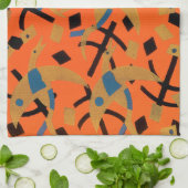 ヴィンテージアールデコジャズポチョアゴールデンバード動物 キッチンタオル (折り畳み)