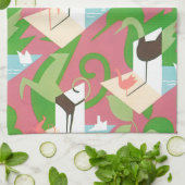 ヴィンテージアールデコジャズポチョワールパームツリーアンドバード キッチンタオル (折り畳み)