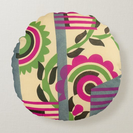 ヴィンテージアールデコジャズポチョワール幾何学模様 ラウンドクッション (正面)