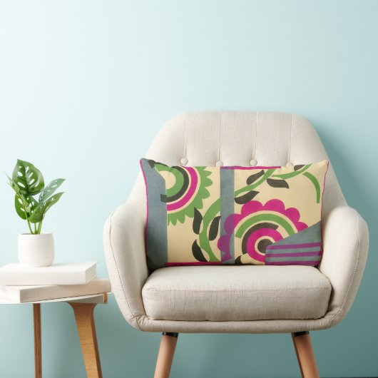 ヴィンテージアールデコジャズポチョワール幾何学模様 ランバークッション (椅子)