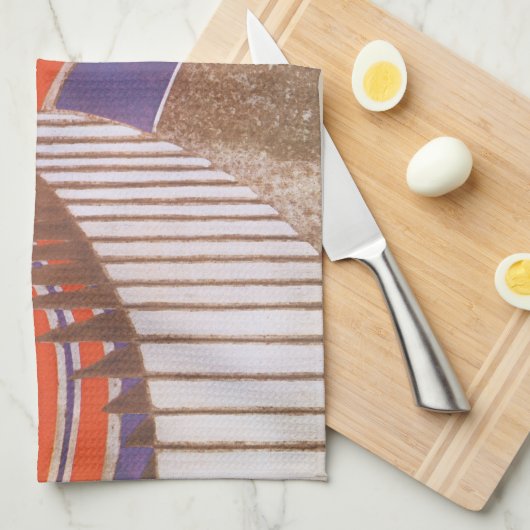 ヴィンテージアールデコジャズポチョワール階段ステップパターン キッチンタオル (四つ折り)